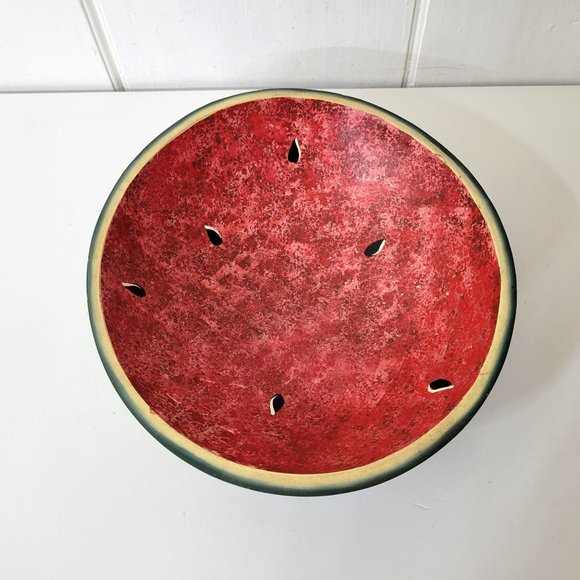 Hand Painted Folk Art Watermelon Wood Dough Bowl - Picture 4 of 4